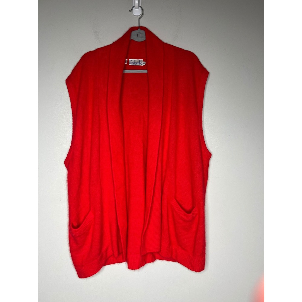 VTG Rafaella Red Angora Lambswool Blend Open Front Shawl Collar Sweater Vest 3X